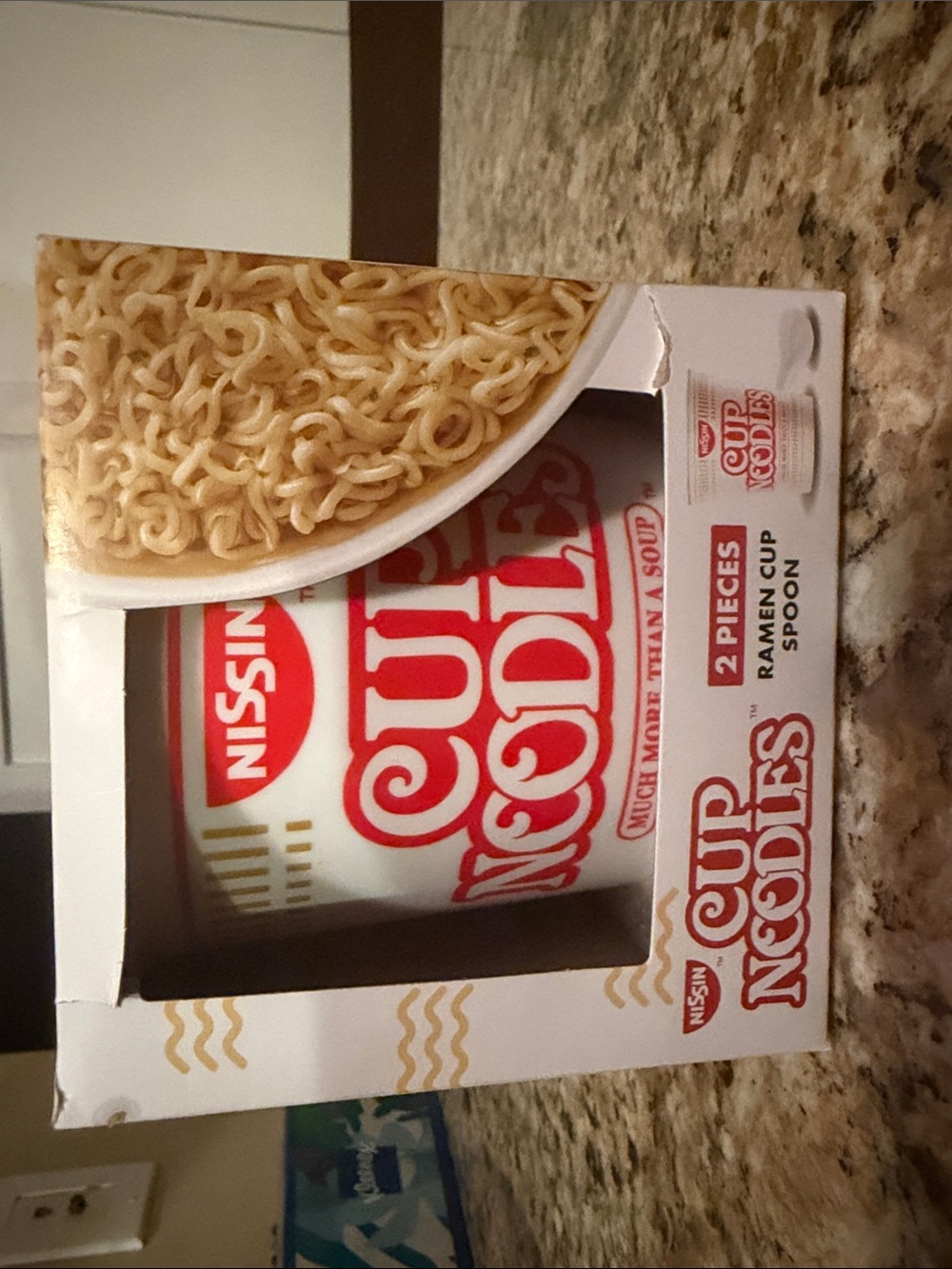 Reusable Ramen Cup with spoon-White with Red Noodles Graphic